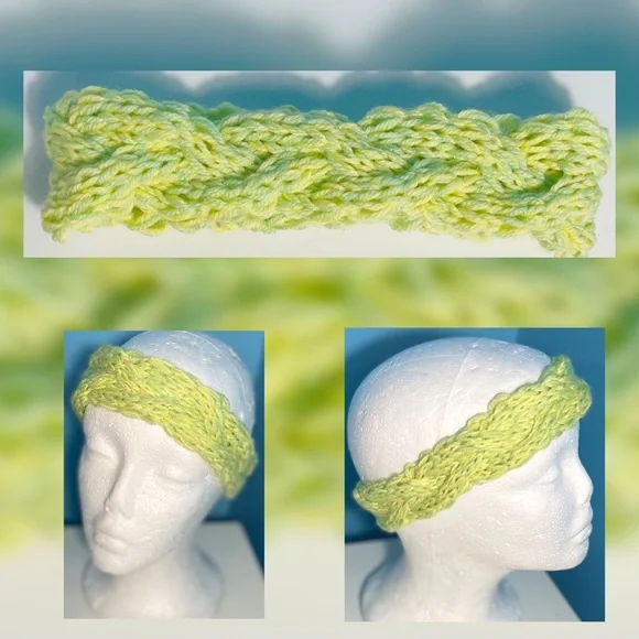 Handmade Hand Crafted Spring Braided Cable Knit Headband yellow/green - Picture 4 of 4
